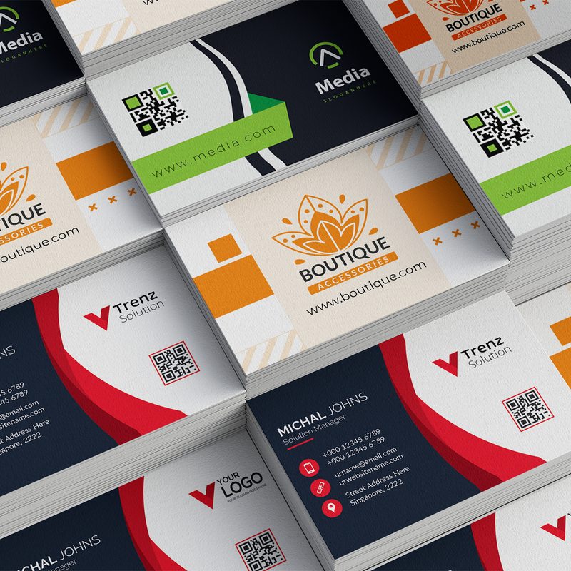 Stacks of printed business and visiting cards