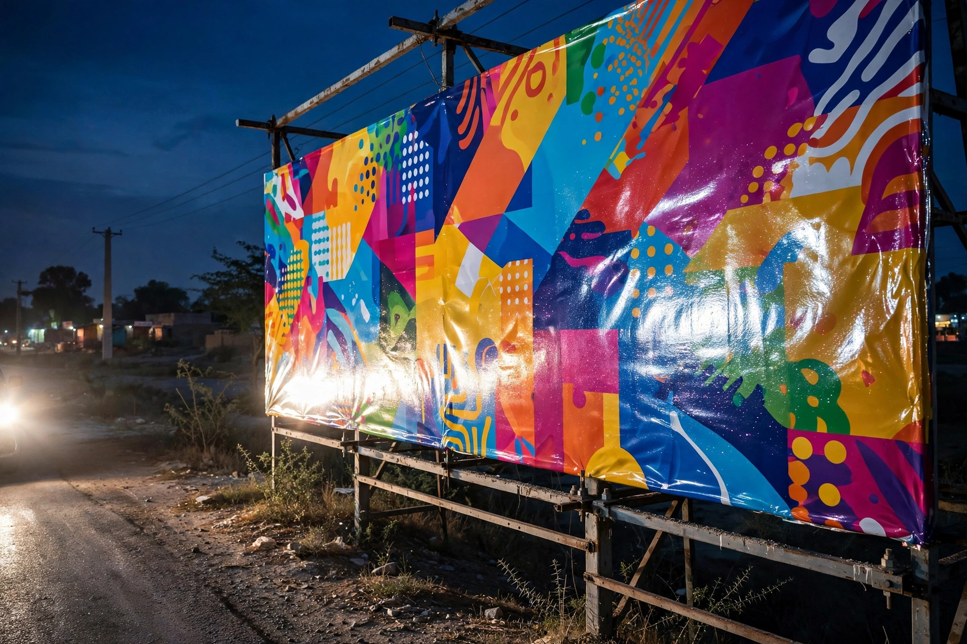 Reflector flex hoarding reflecting vehicle headlights at night