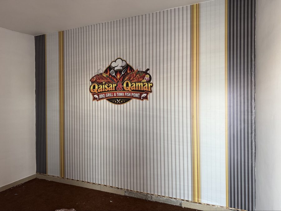 3D wallpaper installed at Qaisar Pizza Club